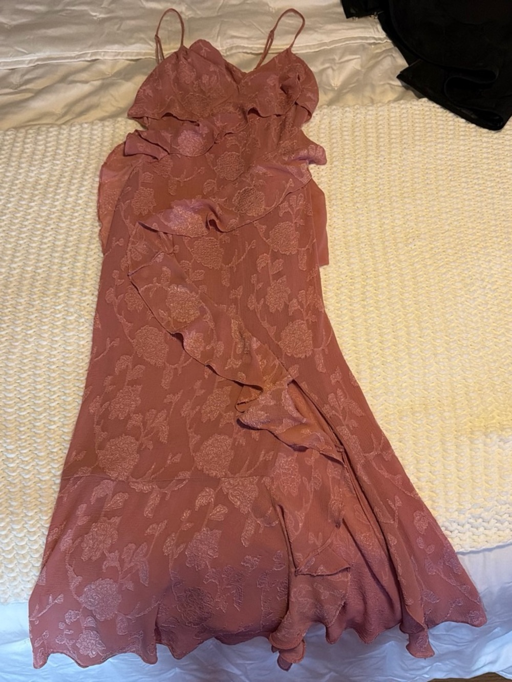 Zara Dusty Rose Floral Ruffle Maxi Dress